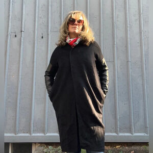 Rick Owens Cashmere Wool  Leather Cocoon Coat, size 44